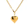 Pendant Necklaces Uworld 18K Gold Plated Smooth Love Charm Stainless Steel Chunky Heart Necklace Bracelet Collar Acero Inoxidable Mujer
