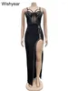 Casual Dresses Wishyear Women's Sexy Sleeveless Strap Midnight Wedding Party Dress With Rhinestone Lace High Slit Birthday Vestidos