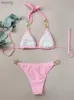 Women's Swimwear Jewelled Diamond Bikini Women Luxury Pink Heart Rhinestone Push Up 2 Piece Swimsuit 2023 Bathing Suit Metal Chain Thong YQ240112