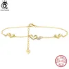 Tobilleras ORSA JEWELS Amor Corazón Cadena Tobilleras Moda Mujer Verano 925 Plata de ley 14K Oro Pie Pulsera Tobillo Correas Joyería SA30