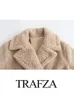 TRAFZA Vintage Wollmischung Langer Mantel Frauen Herbst Winter Revers Chic Langarm Zweireiher Große Jacke Weibliche Straße Mantel 240112