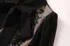 2024 Spring Black Contrast Color Ribbon Tie Bowknot Dress Lång ärm Lapel Neck Panelen Långa maxi Casual klänningar A4J09