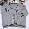 Winter Casual Solid Long Sleeve Knitted Cardigan Autumn V Neck Single Breasted Stars Embroidery Women Sweater 240112