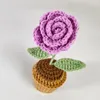 Decorative Flowers Finished Rose Sunflower Daisy Potted Crochet Knitting Woolen Thread Flower For Women Christmas Birthday Gift Home