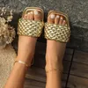 Sandals Summer 2024 Flat Slippers For Women's Large Round Toe Pullover Beach Flip Flops Gold Pantuflas De Mujer Indoor Shoes