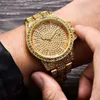 Montre à Quartz pour hommes, ensemble complet d'étoiles du ciel, bracelet en acier Hip Hop, diamant scintillant, calendrier personnalisé, tendance, nouvelle collection 2022