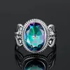 Redwood Marka Gökkuşağı Mystic Topaz Ring Sterling Gümüş Kadınlar Düğün Nişan Partisi Bohemia Fine Jewellry Doğum Taşı 240112