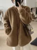 冬の服の女性ジャケットラムウールコート韓国のファッションでゆるい特大の厚いパーカー長いスリーブトップコート240112