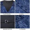 Hi-Tie 20 Color Silk Men's Vests Tie Business Formal Dress Slim Sleeveless Jacket 4pc Hanky ​​Cufflink Blue Paisley Suit Waistcoat 240112