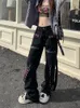 Damskie dżinsy slergiri ciężkie przemysł gotycki czarny zamek błyskawiczny Kobiety Y2K punk harajuku retro pranie proste spodni streetwear