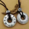 Ожерелья с подвесками в стиле ретро, Лотос, Будда, Сутра, шестизначное ожерелье-мантра для мужчин и женщин, ювелирные изделия, этническая черная веревка, мужской амулет, подарок