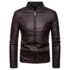 Mensjackor Mens Faux Leather Jacket Classic Stand Collar Motorcykelrock Slim Fit With Full Zip Long Sleeve Winter Outdoor 240112