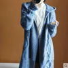 Kvinnors tröja Midi Cardigans Autumn Winter Sticks Jackets Korean Löst överdimensionerad långärmad avslappnad huvtrockar Basic 240111
