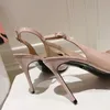 2024 New Designer Pointed Toe Stiletto Sandals Female Hollow Metal D-buckle Baotou patent Leather shiny genuine leather High-heeled Shoes 6.5cm 9.5cm with Box 35-42 big