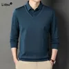 Hommes simplicité bureau d'affaires faux deux pièces chemise décontracté tout-match couleur unie à manches longues chemises mode vêtements masculins 240111