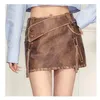 Skirts Retro Spicy Girl PU Leather Skirt 2024 Trend High Waist Wrapped Hip A-line Short For Women