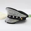 Lady Wedding Bride Sequin Shinny Military Hat PU Leather Captain Cap Party Carnival Flat Performance 240111