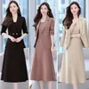 Work Dresses 2Pcs/Set Women Suit Coat Dress Outfit Commute Trendy Mid-length Light Streetwear Sling Long Blazer Jacket Spring Clothing