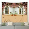 Fleurs roses plantes vertes paysage jardin fond décor tapisserie ferme rurale murale tenture murale rideau chambre couverture 240111