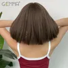 GEMMA Dunkelbraune Bob-Perücke aus synthetischem Naturhaar mit flauschigem Pony für Frauen, kurze, gerade Perücken, hitzebeständige Alltags-Cosplay-Perücke 240111