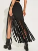 Saias Edhomenn Mulheres Y2k Tassel Saia Elegante Fringe Midi Elegante Cintura Alta Longa Streetwear