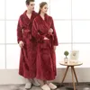 Mulheres longo quente flanela roupão plus size coral velo sleepwear masculino grosso aconchegante banho robe amantes do inverno spa roupão 240111