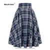 Vintage Pleated Plaid Skirt Autumn Winter High Waist Korean Style Preppy Midi Skirts Button Decoration Plus Size SS0037 240112