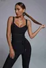 Dames Jumpsuits Rompertjes Topkwaliteit Wit Blauw Zwart V-hals Bodycon Sexy Rayon Bandage Jumpsuit Nachtclub Party JumpsuitL240112