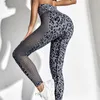 Damen Zweiteilige Hose 2024 Hohle Sport-Leggings Seite Mesh Yoga für Frauen Nahtlose Fitness Gym Workout Strumpfhosen Tie-Dye Leopard