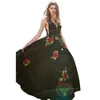 Classic Mexico Black Tulle A Line Wedding Dress With Embroidery Floral Lace Appliques V-Neck Sleeveless Long Gothic Bridal Gowns Beading Crystals Sash