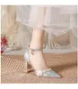 Sapatos de vestido tamanho 30-44 salto robusto prata casamento noiva dama de honra saltos altos ponto toe pérolas mulheres