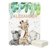 LVYZIHO Nome personalizzato Simpatici animali della giungla Verde Set biancheria da letto per bambini Regalo di compleanno Set biancheria da letto per bambini Set biancheria da letto per baby shower 240111