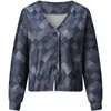 Kvinnor Grid Cardigan V-hals Casual Sweater Lady Button Up Sticked Cropped Coat 2024 Spring Autumn Oregelbundet ytterkläder Chic Topps 240112