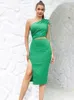 Casual Dresses Elegant One Shoulder Green Midi For Women Summer Sexig ärmlös dragkropp Cut Out Bodycon Celebrity Party Dress Club