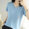 Women's T Shirts 2024Spring Autumn Fashion Elegant V-neck Short Sleeved Solid Tee Casual Versatile Western Top Loose Clothing Women T-Shirts