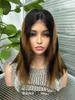 Ombre Straight Bob Human Hair Wigs 4x4 Transparent Lace Closure 14 Inches Short Remy Wig For Women