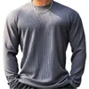 Automne hiver T-shirt style décontracté hommes manches longues chemise solide Gym Fitness musculation t-shirts hauts mode masculine Slim rayures vêtements 240112