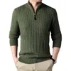 2023 Winter Men's Quarter Zip Sweater Slim Fit Casual Knitted Turtleneck Pullover Mock Neck Polo 240112