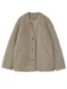 세련된 ven 여자 자켓 패션 느슨한 비화 따뜻한 플러시 코트 vneck 긴 슬리브 외투 암컷 의류 겨울 240112