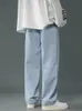 Streetwear baggy jeans män koreansk mode lösa raka breda ben byxor man varumärke kläder svart ljus blå vit 3xl 240111