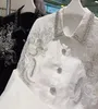 Kadın Bluzları Kadın Çiçek Nakış Sapateli Gömlekler Bahar Rhinestones Diamonds Boncuklu HARDIGAN BEKLİ KRESTİ KRİSTAL TOPS BLUSAS