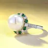 Anelli a grappolo 2024 S925 Anello in argento con perla di conchiglia intarsiato con diamante ad alto tenore di carbonio Lusso femminile e magnifico stile da donna ricca