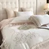 Romantic French Lace Flowers Embroidery Wedding Bedding Set 1200TC Egyptian Cotton Soft Duvet Cover Bed Sheet Pillowcases 240112