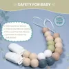 Sucette garçons et filles perles en silicone Paci Clip soulagement de la dentition jouets de dentition Soothie Chewbeads bébé Binky support pour cadeau de douche Noël 2 Pack (vert-gris)