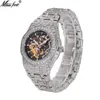 MISSFOX Hip Hop haut de gamme plein diamant nuit lueur creux mécanique montre pour hommes