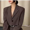Office Lady Blazer Suits Vintage dwuczęściowy zestaw Kobiety Kobiety z długim rękawem Krótki wysoki talia Szerokie nogi 2 stroje 240112