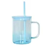 New Arrival 17Oz Graduately Sublimation Glass Mugs Handle 6 Colors Clear Blank Reusable Tumbler With BPA Free Colorful Lids And Straws Lg36 0424