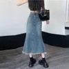 Women Denim Long Skirts Summer Vintage Skirt Side Split Korean Blue Jean 240112