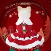 Vestuário para cães Vestido de Natal Roupa confortável com sinos de arco Pequeno animal de estimação saia vermelha terno colarinho de boneca grosso para cães médios