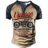 Herren T Shirts Vintage Henley Motorrad 3D Gedruckt Mode Streetwear Übergroße Kurzarm T-Shirts Männer Tees Tops Kleidung